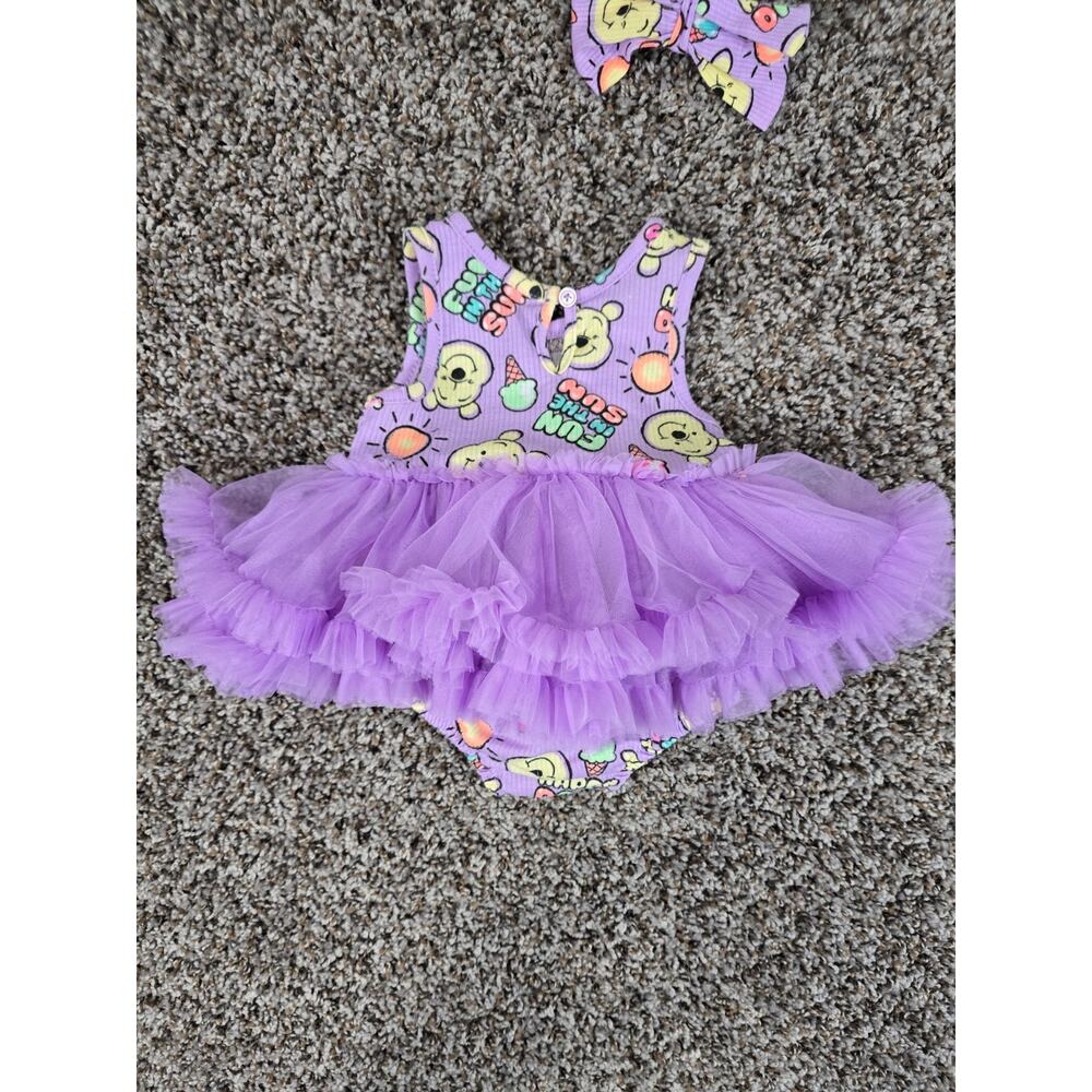 Winnie the Pooh purple tutu bodysuit with a matching headband Baby Sz 0-3M - Picture 2 of 5